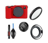 Juego de Accesorios para cámara Sony Alpha A7c con Lente Sony FE 28-60mm f/4-5.6, Incluyendo Estuche de Silicona roja, Filtro UV, Parasol de Lente, Tapa de la Lente, Pluma de Limpieza, Bomba
