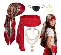 Juego de accesorios para disfraces de pirata - Orero parche para gafas de gota de bandana pirata | 5 piezas Masquerade Cosplay Dress Up Supplies para Photoshoots Events Party Teatro Stage Theater