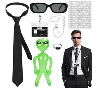 Juego de accesorios para disfraz de agente de inteligencia con tarjetas de identificación, auriculares falsos, bridas, gafas de sol negras y anillo para adultos, ideal para Halloween, cosplay, fiestas