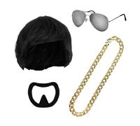 Juego de accesorios para disfraz de jefe final de Ibiza, peluca cortada en cuenco, barba de cabra, cadena dorada y gafas, divertido kit para festivales y fiestas