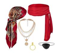 Juego de accesorios para disfraz de pirata, bufanda de cabeza de pirata, collar, cinturón, kit de disfraz de 5 piezas, 35.4 x 35.43 pulgadas, ideal para sesiones de fotos, eventos, escenario de teatro