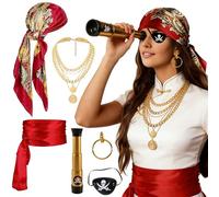 Juego de accesorios para disfraz de pirata, faja, cinturón para la cabeza, cinturón para la cintura, capitán pirata, medieval, gran faja, pirata, pañuelo para la cabeza, bandanas para Halloween, niños