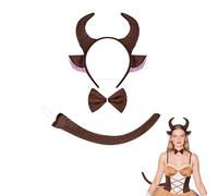 Juego de accesorios para disfraz de toro, 3 piezas, incluye diadema de cuerno marrón con orejas, pajarita y cola