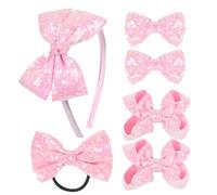 Juego de accesorios para el cabello con lentejuelas de grogrén - 6 lazos brillantes para el cabello, clips, diadema y corbata para el pelo para niñas pequeñas y niños pequeños (rosa)