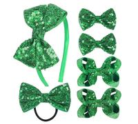 Juego de accesorios para el cabello de grogrén con lentejuelas, 6 lazos brillantes para el cabello, clips, diadema y corbata para el pelo para niñas pequeñas y niños pequeños (verde)