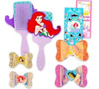 Juego de accesorios para el cabello de Sirenita para niños, paquete con cepillo desenredante de pelo Ariel, lazos de princesa de Disney y calcomanías, más | Cepillo y lazos Disney Little Mermaid para