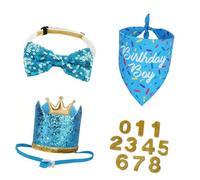 Juego de accesorios para fotos de cumpleaños para perros, sombrero de corona portátil, bandana, corbata para el cuello y detalles de números para días de celebración, celebración de mascotas