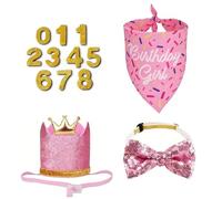 Juego de accesorios para fotos de cumpleaños para perros, sombrero de corona portátil, bandana, corbata para el cuello y detalles de números para días de celebración, celebración de mascotas