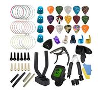 Juego de accesorios para guitarra con cuerdas, pasadores de puente, afinador, cejilla, púas, protectores de dedos y cuerdas de guitarra