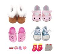Juego de accesorios para muñecas, zapatos y calcetines para muñecas de 43 cm, 7 piezas, color rosa y marrón