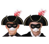 Juego de accesorios para roedores de carretera para niños, sombrero de tricornio negro con plumas rojas, máscara de ojos negra, nariz de rata, disfraz para niños y niñas, para televisión, cine