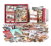 Juego de accesorios para scrapbook estético, rojo, Merry Christmas, juego de diario estético con accesorios para diario, cuaderno de cuadrícula A6, cuaderno de recortes DIY regalo para adolescentes y