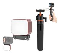 Juego de accesorios para selfie compatible con DJI Action 5 Pro / 5/4 / 3, palo selfie + mini kit de luz de relleno LED, extensible, rotación de 360°, 3 modos de color, alto CRI (oro rosa)
