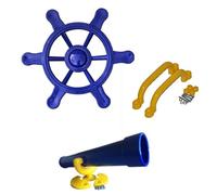 Juego de accesorios para torre de juego, volante pirata, telescopio y asas, color azul, marco de escalada, casa de árbol y cama de aventura, accesorios de plástico resistente a la intemperie, incluye