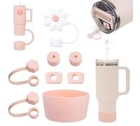 Juego de accesorios para vasos Stanley, incluye 6 tapones de silicona a prueba de fugas, 2tapas con pajita, 1funda de silicona para vasos Stanley Cup de1,2L 850 ml, No incluye tazas (rosa)