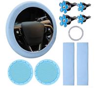 Juego de accesorios para vehículo de 10 piezas con funda para volante y artículos esenciales para una mejor experiencia de conducción (azul)