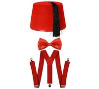 Juego de accesorios para vestido de fantasía con pajarita y tirantes rojos de Fez, para médico, viajero, disfraz de cosplay