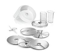 Juego de accesorios VeggieLove MUZ5VL1 de Bosch, escalope continuo que incluye 5 rebanadas (disco para cortar y girar, disco raspador, disco rallador medianamente fino, para verduras asiáticas y rösti), multicolor