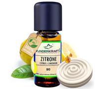 Juego de aceite de limón orgánico + piedra aromática - 100% aceite de limón orgánico natural de WUNDERKRAFT.BIO, adecuado para aromaterapia y difusor, 10 ml de aceite aromático