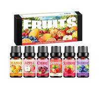 Juego de aceites aromáticos de frutas, 6 aceites perfumados de 10 ml, aromas afrutados, frambuesa, ruibarbo, mango, fresa, sandía, cereza, negro, juego de afrutado, colección de regalos