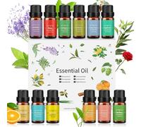 Juego de aceites esenciales 12 x 10 ml, 100% natural, aromaterapia, set de regalo para difusor, humidificador, SPA, jabón y velas - romero, incienso, ylang-ylang, bergamota, eucalipto