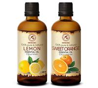 Juego de Aceites Esenciales - Aceite de Limón 100ml & Aceite de Naranja 100ml - 100% Puro y Natural - Aromaterapia - Difusor - Lámparas de Aroma - Humidificador - Belleza - Anti Cellulite Effect
