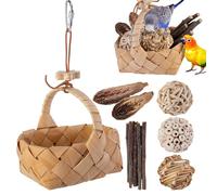 Juego de actividades para loros, juguetes masticables juguetones con cestas de escalada de cuerda y soporte de rama, juego de juguetes de entretenimiento para loros pequeños, periquitos, pinzas
