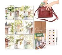 Juego de acuarela de bolsillo | Juego de acuarela artística con cuaderno - Mini libro de pintura | para principiantes adultos bocetos al aire libre diario familiar encimera