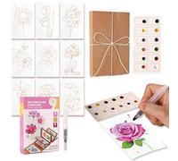 Juego de acuarela de bolsillo, kit de arte de viaje para principiantes con libro de trabajo, suministros de pintura portátiles con pincel y tarjetas de pintura, acuarela creativa para adultos y niños