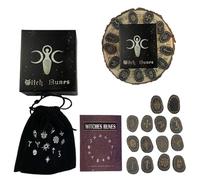 Juego de adivinación de runas de madera, juego de letras grabadas con piedra rúnica negra para Wicca, runa grabada para meditación de adivinación, juego de piedras rúnicas con estuche