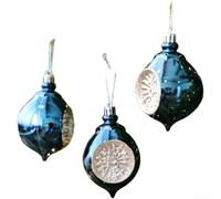 Juego de adornos de bola de plástico con forma de gota de agua para colgar en Navidad para árboles y decoración navideña del hogar con influencia de estilo europeo (azul (3 paquetes))