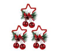 Juego de adornos de campana de Navidad con estrella de cinco puntas, decoración festiva de tela roja dorada y blanca para puerta de árbol o exhibición de vacaciones, 9 x 14 cm, paquete de 3 (dorado)