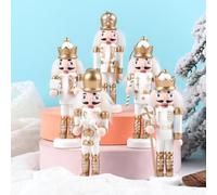 Juego de adornos de cascanueces de madera, 5 piezas, decoración de árbol de vacaciones dorado y plateado con diseño de rey festivo y diseños de aprox. 5 de alto para colgar en el árbol de Navidad o