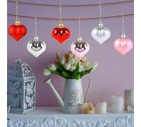 Juego de adornos de corazón de plástico para exhibición de San Valentín, 24/36/48 piezas colgantes de amor para decoraciones de temporada (4 cm36)