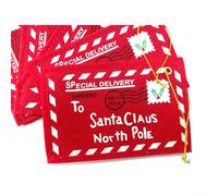 Juego de adornos de Navidad, 10 bolsas de fieltro para tarjetas de Papá Noel con cuerda, letras a Papá Noel bordadas para decoración de árbol y uso festivo (rojo)