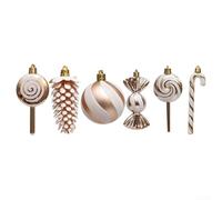 Juego de adornos de Navidad, 15 piezas, adornos de dulces de menta para decoraciones de árbol de vacaciones, colgantes festivos con plan de piruletas con purpurina, plástico carmesí dorado plateado