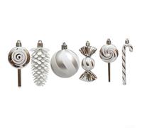 Juego de adornos de Navidad, 15 piezas, adornos de dulces de menta para decoraciones de árbol de vacaciones, colgantes festivos con plan de piruletas con purpurina, plástico carmesí dorado plateado