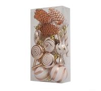 Juego de adornos de Navidad, 15 piezas de adornos de caramelo de menta para decoraciones de árbol de vacaciones, colgantes festivos en bolas de plástico carmesí dorado plateado con purpurina