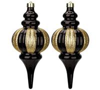Juego de adornos navideños grandes, 2 unidades de 26,5 cm en forma de gota, bolas de Navidad, irrompibles, adornos colgantes para árbol de Navidad, color negro y dorado, bolas de Navidad para
