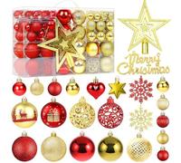 Juego de Adornos para Árbol de Navidad, 101 Unidades, Bolas Decorativas, Estrellas, Copos de Nieve, Decoración Navideña, Detalles Navideños, Vacaciones, Bodas, Fiestas (Rojo y Dorado)
