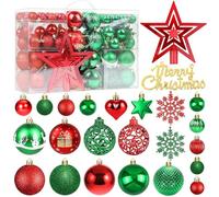 Juego de adornos para árbol de Navidad, 101 unidades, bolas decorativas para árbol de Navidad, con bolas, estrellas, copos de nieve, decoración de Navidad, vacaciones, bodas, fiestas (rojo y verde)