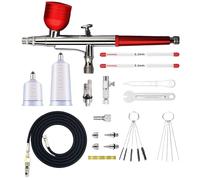 Juego de aerógrafo para aerógrafo, kit de aerógrafo multiusos Tragba, kit de aerógrafo con boquillas de 0,2 mm, 0,3 mm, 0,5 mm, vaso, manguera de aire trenzada y juego de limpieza, perfecto para