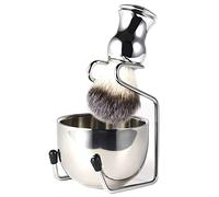 Juego de afeitado con cepillo de afeitar + soporte de soporte, acero inoxidable + kit de cepillo de nailon, kit de cepillo de afeitar puro cabello