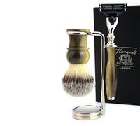 Juego de afeitado de 3 piezas, con pelo sintético y maquinilla Mach3 + soporte doble para navaja de afeitar y brocha, gran complemento para cualquier colección, grande como regalo