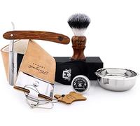 Juego de afeitado de estilo vintage para hombre con cepillo de afeitado de pelo sintético, afeitadora de garganta cortada y estilo doble XL de piel pura Strop & Sharping Paste, cuenco de acero