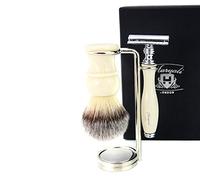 Juego de afeitado para hombres Maquinilla de afeitar retro y brocha de afeitar con pelo artificial soporte doble para navaja de afeitar y pincel - 3 unidades Juego de afeitado