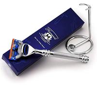 Juego de afeitadora de 5 cuchillas de acero inoxidable compatible con cartucho de afeitado y soporte de acero inoxidable - Selección de lujo de afeitado - Regalo para él