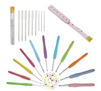 Juego de Agujas de Ganchillo 11 Piezas Agujas de Mango de Goma Suave de Aluminio + 20 Piezas Marcadores de Punto de Bloqueo de Ganchillo Accesorios para Tejer Herramientas Mangos Ergonómicos