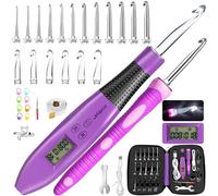 Juego de agujas de ganchillo 18 en 1 con luz LED y contador, 18 cabezales de gancho intercambiables (2.0-14.0 mm), incluye marcadores de puntada, aguja de hilo, regla, dedal y llave inglesa, mango