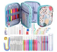 Juego de agujas de ganchillo de 29 piezas, incluye agujas de crochet de madera de bambú de 3 mm a 25 mm, 15 unidades de varios tamaños y 14 agujas de crochet de aluminio de 2 a 10 mm para agujas de tejer hechas a mano